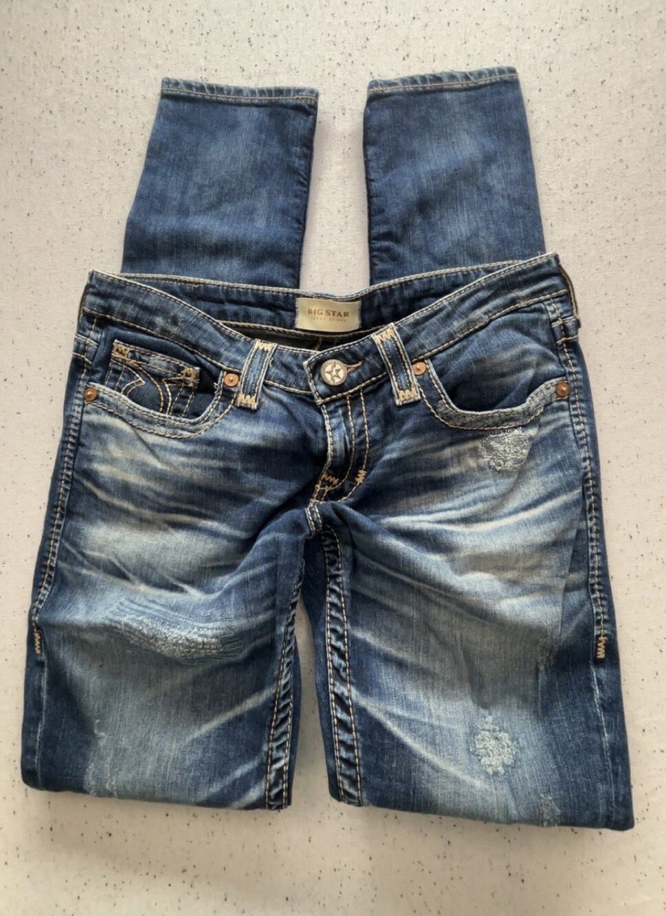 Big Star Jena Skinny Jeans Womens 29R Blue Distressed Low Rise Stretch Denim
